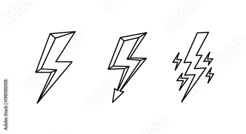 Three stylized lightning bolt designs presented as a dark silhouette