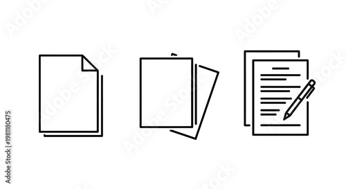 Three document icons representing stages of paperwork a clean silhouette