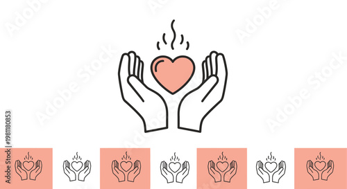 Hands cradling a red heart with rising smoke a symbolic illustration silhouette