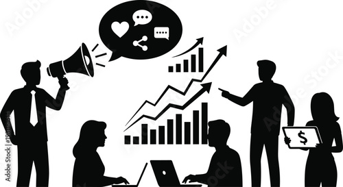 Digital marketing strategy amplifying messages analyzing data and achieving growth for business success