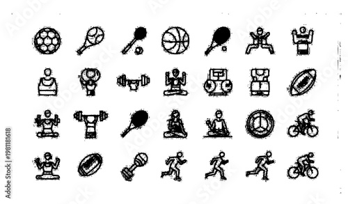 Sports and fitness outline icons set activity workout symbols vector eps10