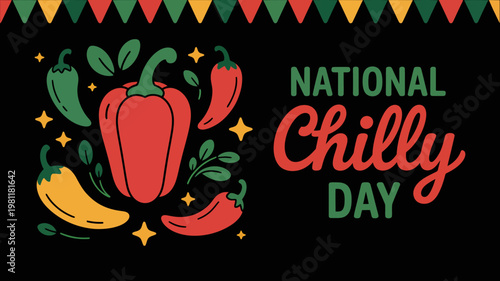 National Chilly Day celebration with vibrant chili peppers and festive bunting flags