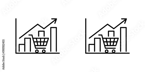 Shopping cart icon with upward growth bar chart graphic design illustration