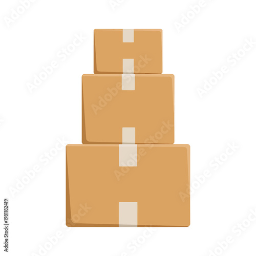 Stacked brown cardboard boxes with white tape isolated image