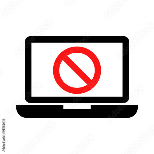 Laptop screen displaying universal prohibition symbol for use
