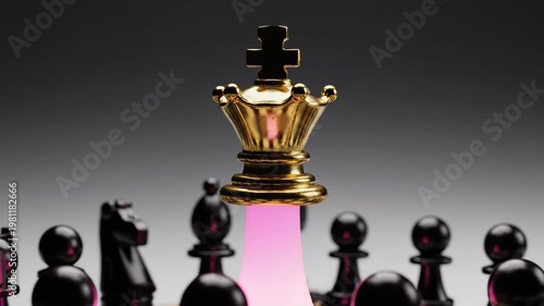 Golden Chess King with Pink Glow: Leadership, Strategy, and Success Concept