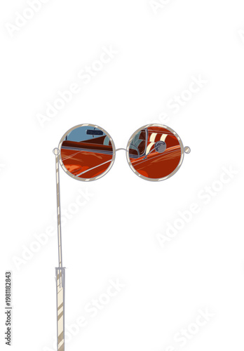 Φωτογραφία A stylish pair of round vintage-inspired lorgnette sunglasses isolated on a clean white background