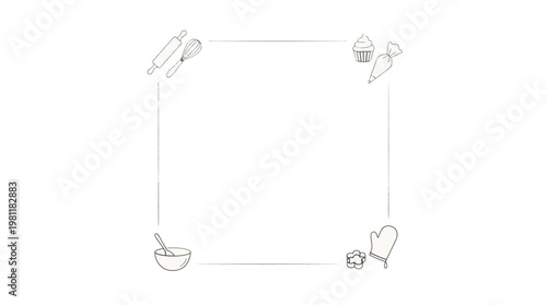 Creative Baking Tools and Ingredients Border Illustration for Culinary Designs