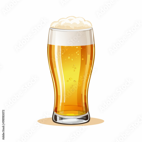 A refreshing pint of golden beer with a frothy head in a tall glass