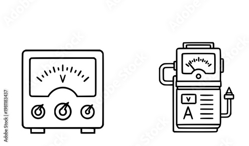 A vector graphic illustration of two multimeter devices on a white background
