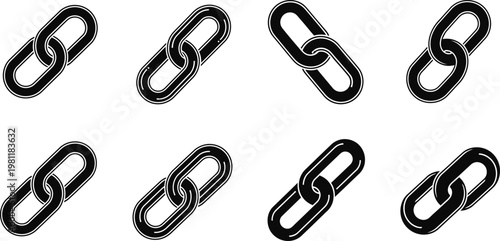 Industrial heavy duty steel chain link icons on background