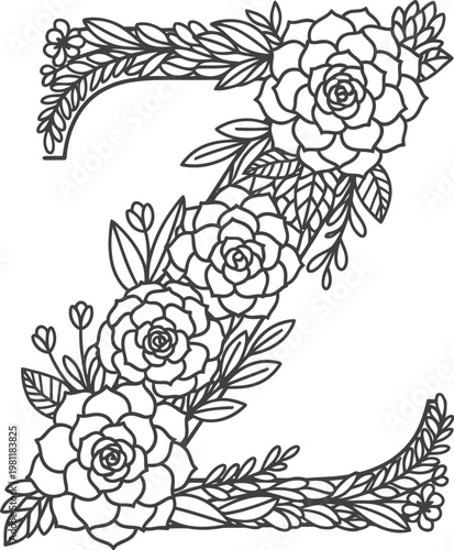 Monogram letter Z with bohemian succulent floral pattern