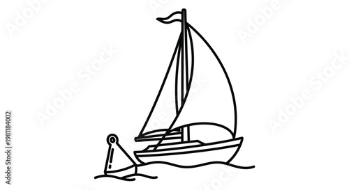 Sailboat tattoo flash art with ocean buoy nautical illustration