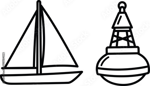 Sailboat and buoy vintage cartography map symbols vector