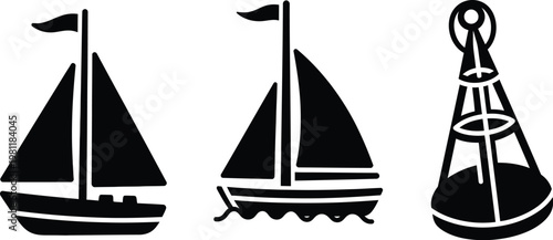 Sailboat and buoy vintage cartography map symbols vector