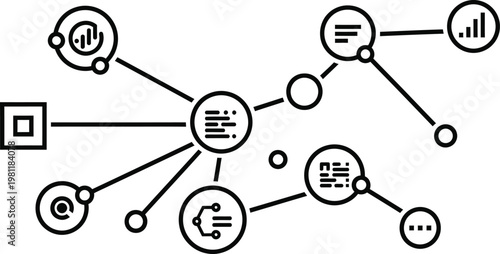 Blockchain decentralized network connection icons on dark background