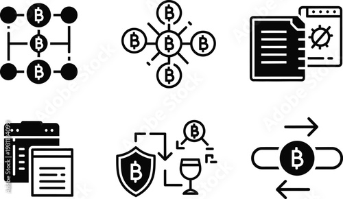 Blockchain decentralized network connection icons on dark background