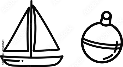 Sailboat and buoy scrapbook elements for nautical travel journals