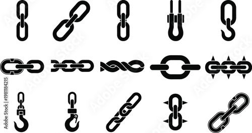 Industrial heavy duty steel chain link icons on background