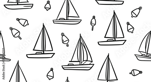 Sailboat and buoy seamless pattern for sustainable textile design