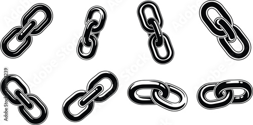 Industrial heavy duty steel chain link icons on background
