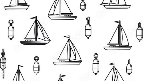 Sailboat and buoy seamless pattern for sustainable textile design