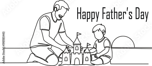 A father and son building a sandcastle a heartwarming father's day illustration