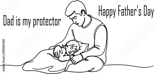 A heartwarming father's day illustration dad's protective embrace and loving bond with child