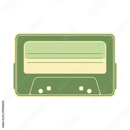 A retro green audio cassette tape with a blank label. sticker
