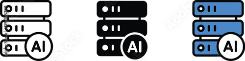 AI data center icon server rack cloud network storage digital technology interface artificial intelligence computing concept illustration