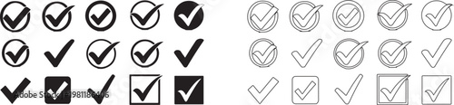 Collection of various checkmark and tick icons in different styles and shapes