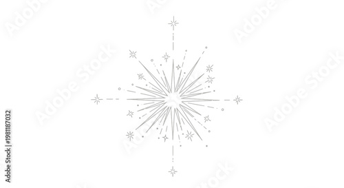 Sparkling Starburst with radiating lines and tiny dots, isolated on white background