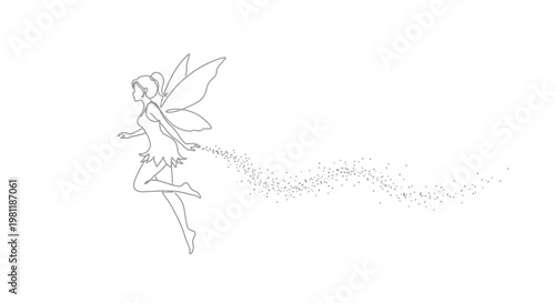 Elegant Fairy Line Art with Sparkle Trail