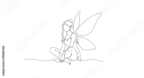 Minimalist Fairy Line Art - Elegant Fantasy Creature Illustration