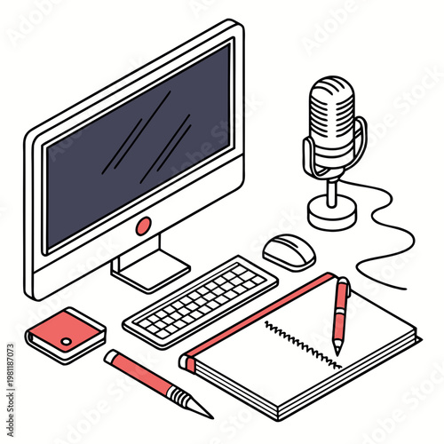 A computer and office supplies on a desk