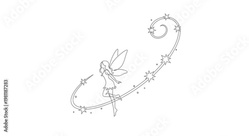 Whimsical Fairy with Star Trail, Magical Creature Outline