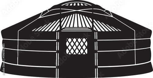 Black Mongolian yurt, traditional ger dwelling, vector illustration, portable home
