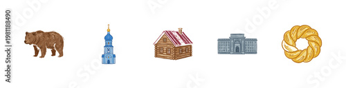 Eastern European Heritage and Rural Life Elements with Crayon Crayon Pencil Texture and Colorful Detail