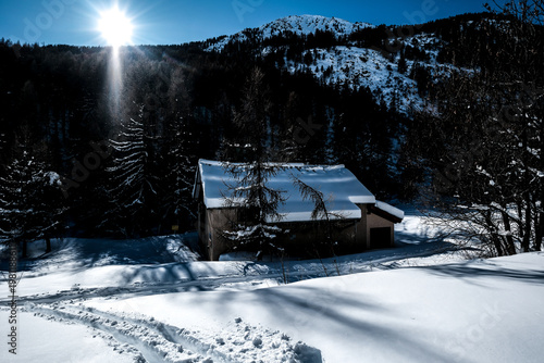 Snowshoeing in the Clarée valley in winter - France