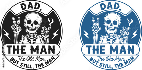 Unique father's day gift ideas 'dad the man' skull design in black blue perfect for the old man