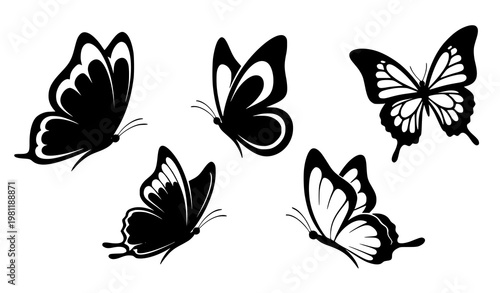 Butterfly vector silhouette collection black wing pattern decorative set