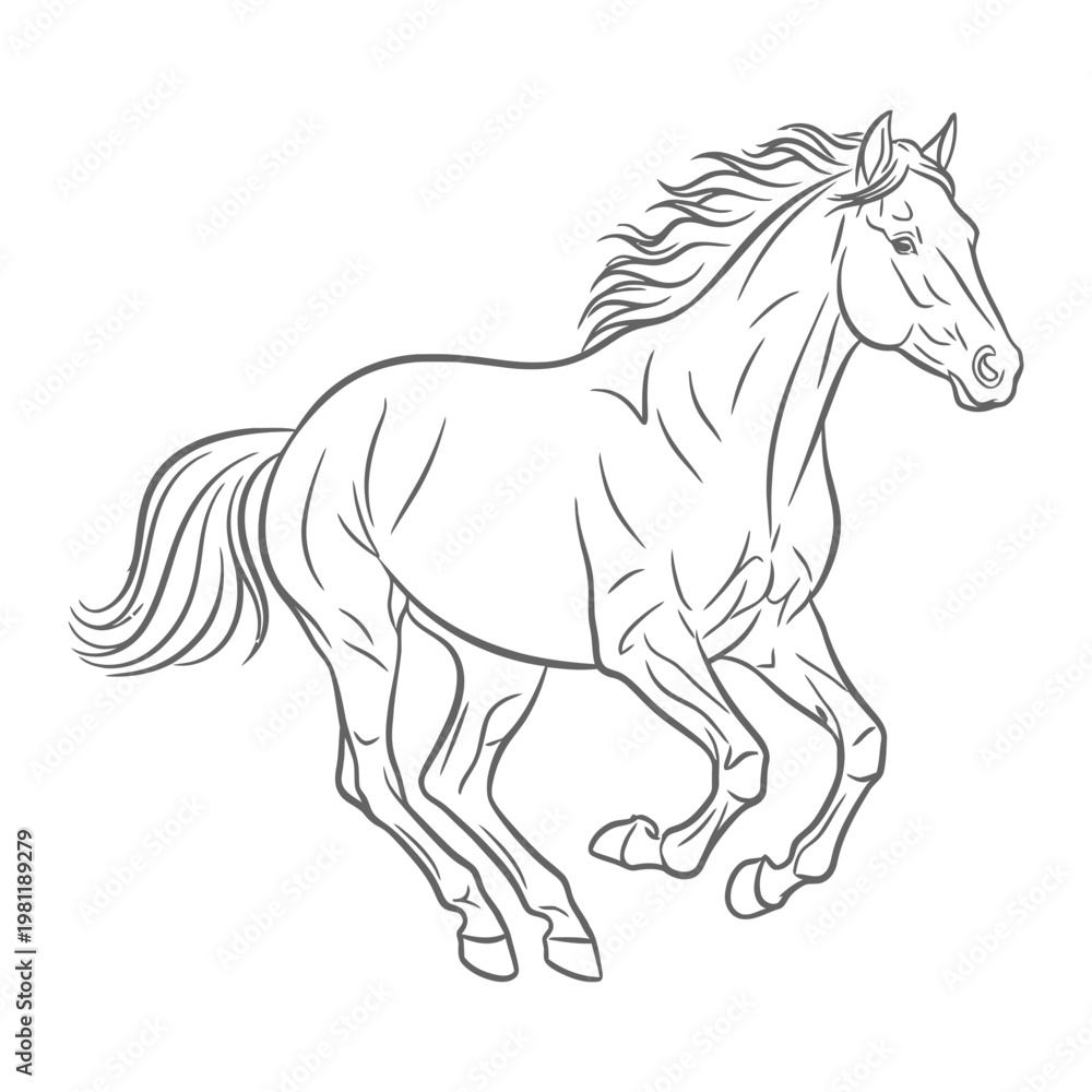 Obraz premium Galloping horse outline drawing illustration