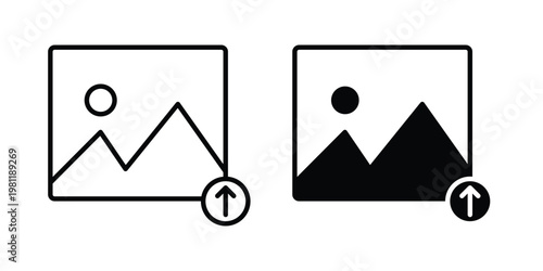 Upload photo icon clip art collection. Editable stroke icons