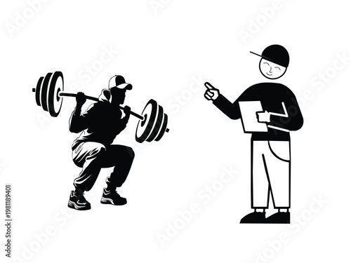 A person doing squats with a barbell art