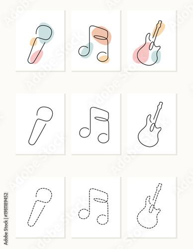 Evolution of musical icons through stylized drawing techniques Vector