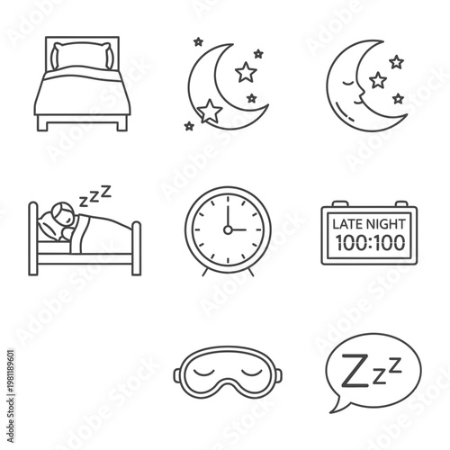 Sleep bedtime rest and relaxation outline icons