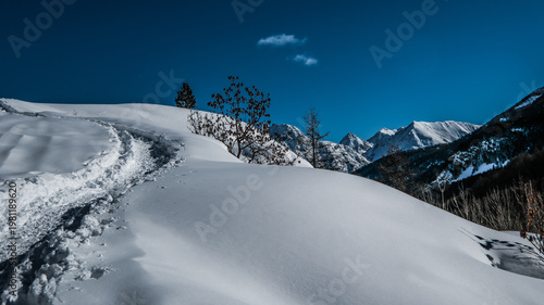 Snowshoeing in the Clarée valley in winter - France