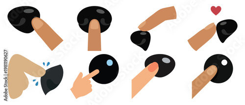 NOSE BOOP - Human finger touching a wet black dog nose  Flat Vector Illustration on Transparent Background