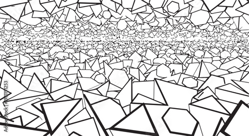 Geometric shapes, polygonal fragments, black lines, abstract background, vector graphics