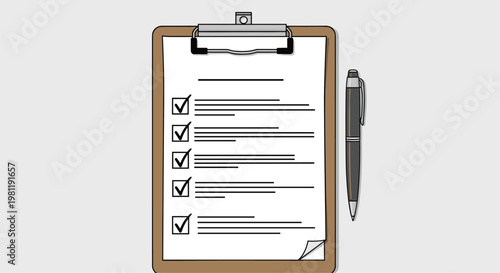 Detailed illustration of a clipboard with a completed checklist and a pen, symbolizing effective task management and project completion.